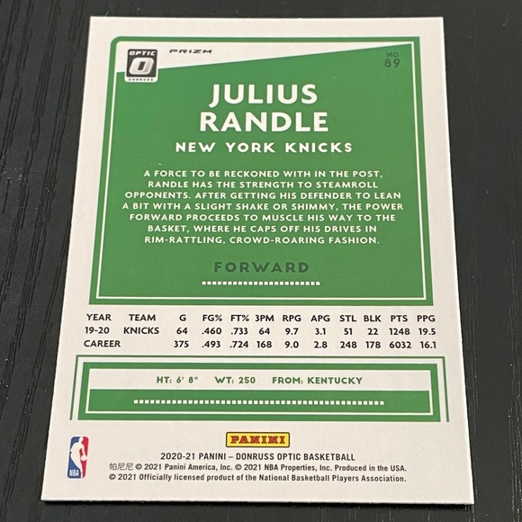 2020-21 JULIUS RANDLE BLUE VELOCITY Donruss Optic Prizm Basketball Card #89 - Picture 3 of 3